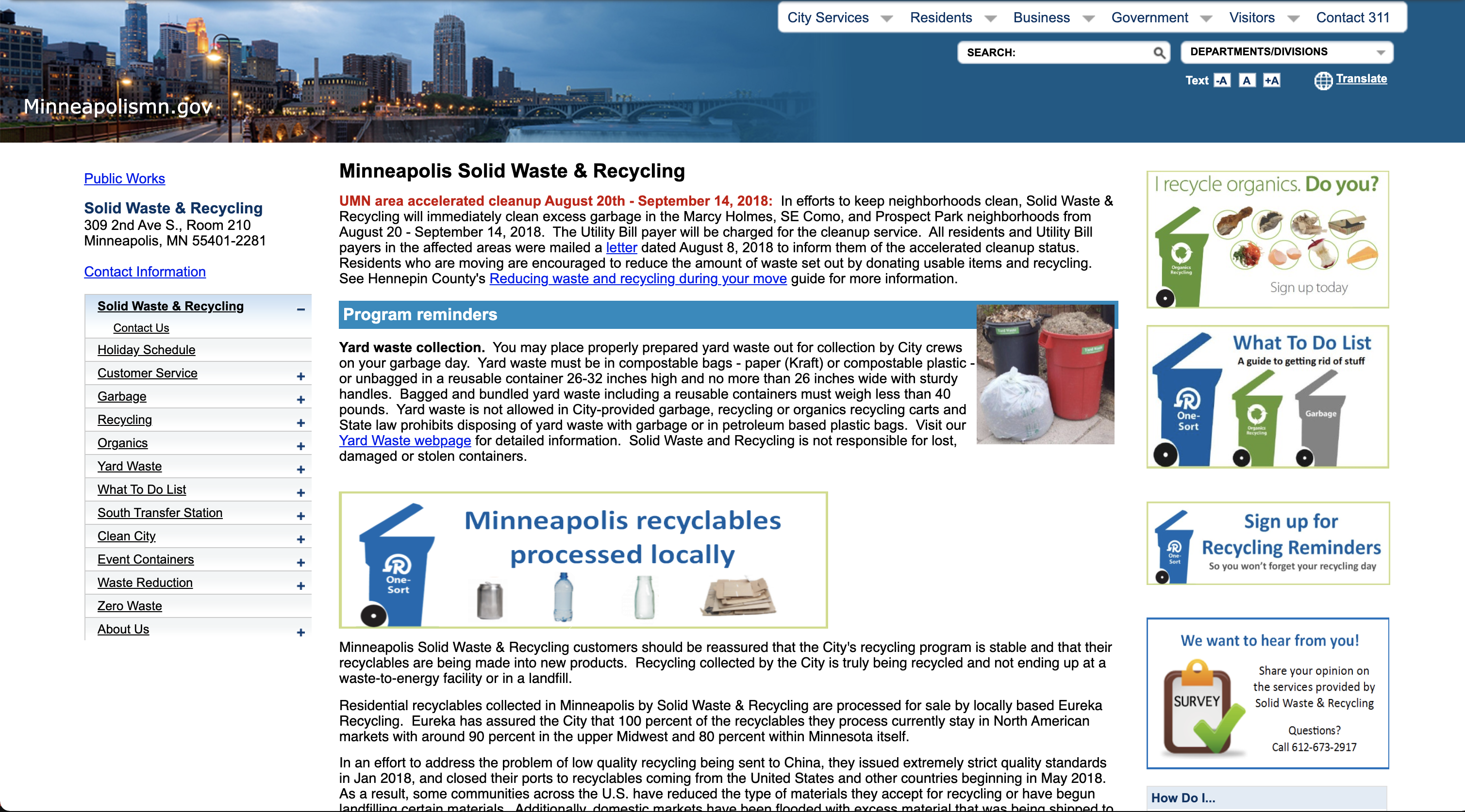 Solid Waste and Recycling department page