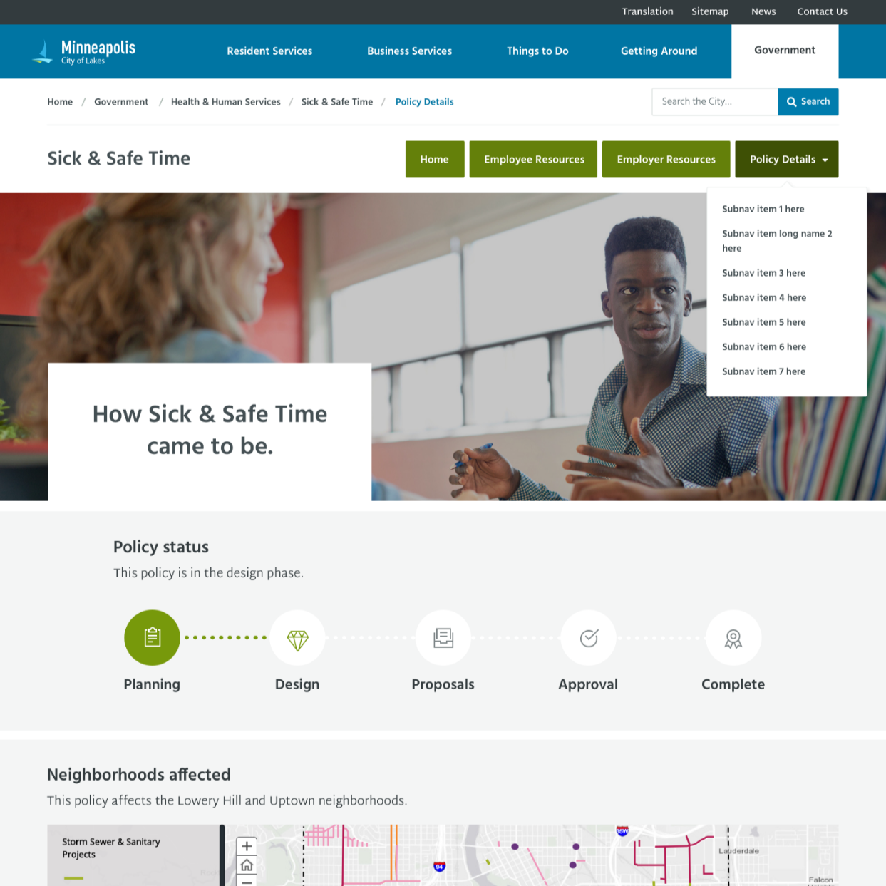 mockup of webpage called 