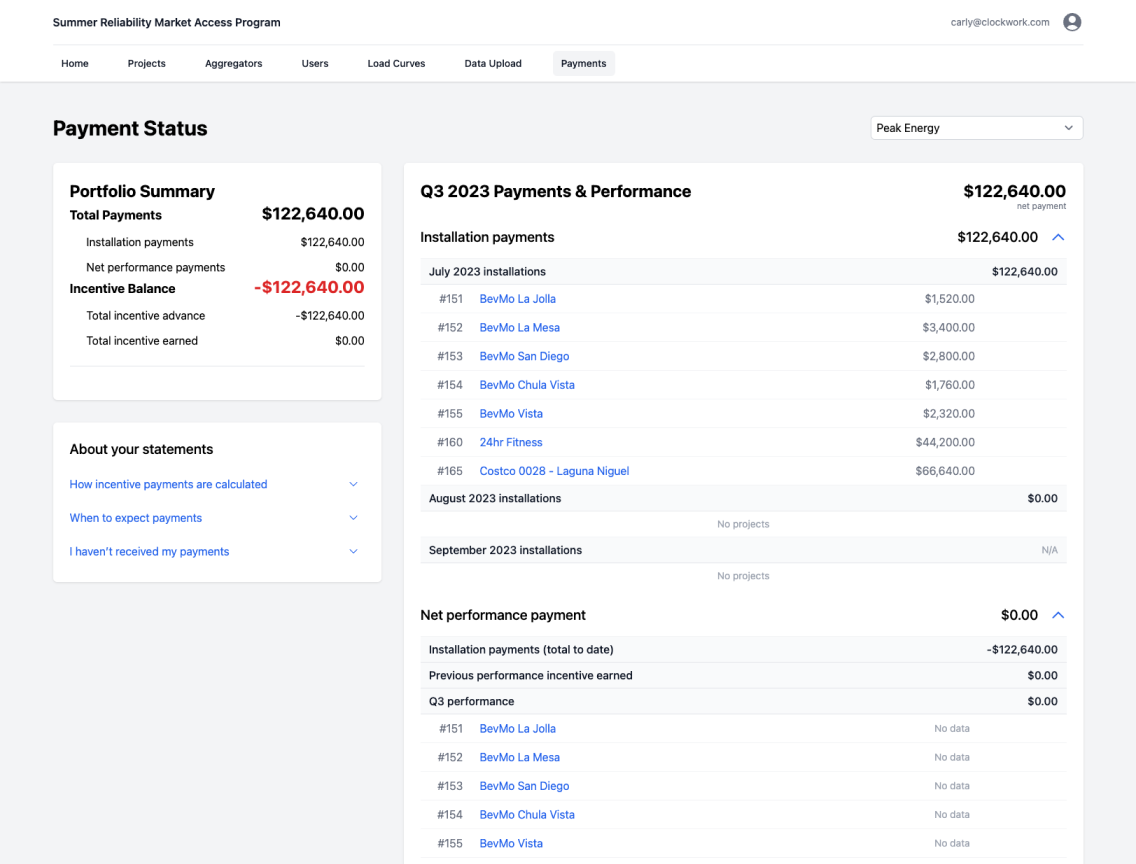 Payment status wireframe